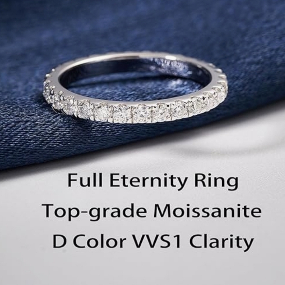 1 CT GENUINE Moissanite Wedding Band, Wedding Rings D Color - Picture 2 of 12